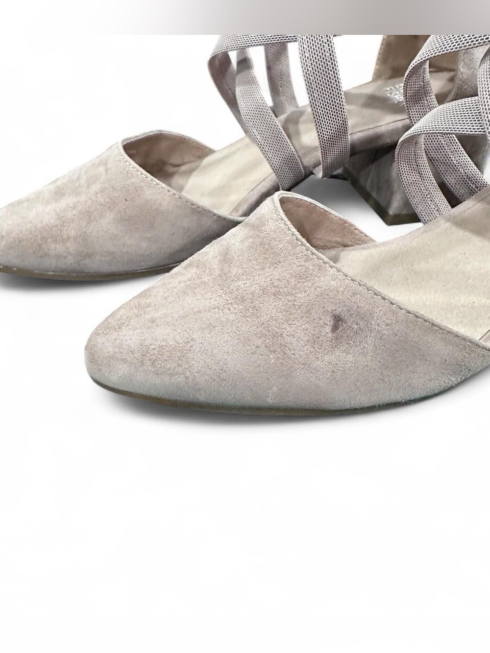 Eileen Fisher Light Taupe Suede Pointed Toe Strappy Block Heel - Picture 8 of 8